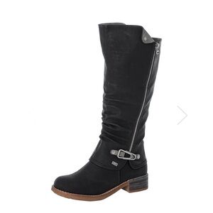 Rieker Black Heeled Boots with Buckle Detail